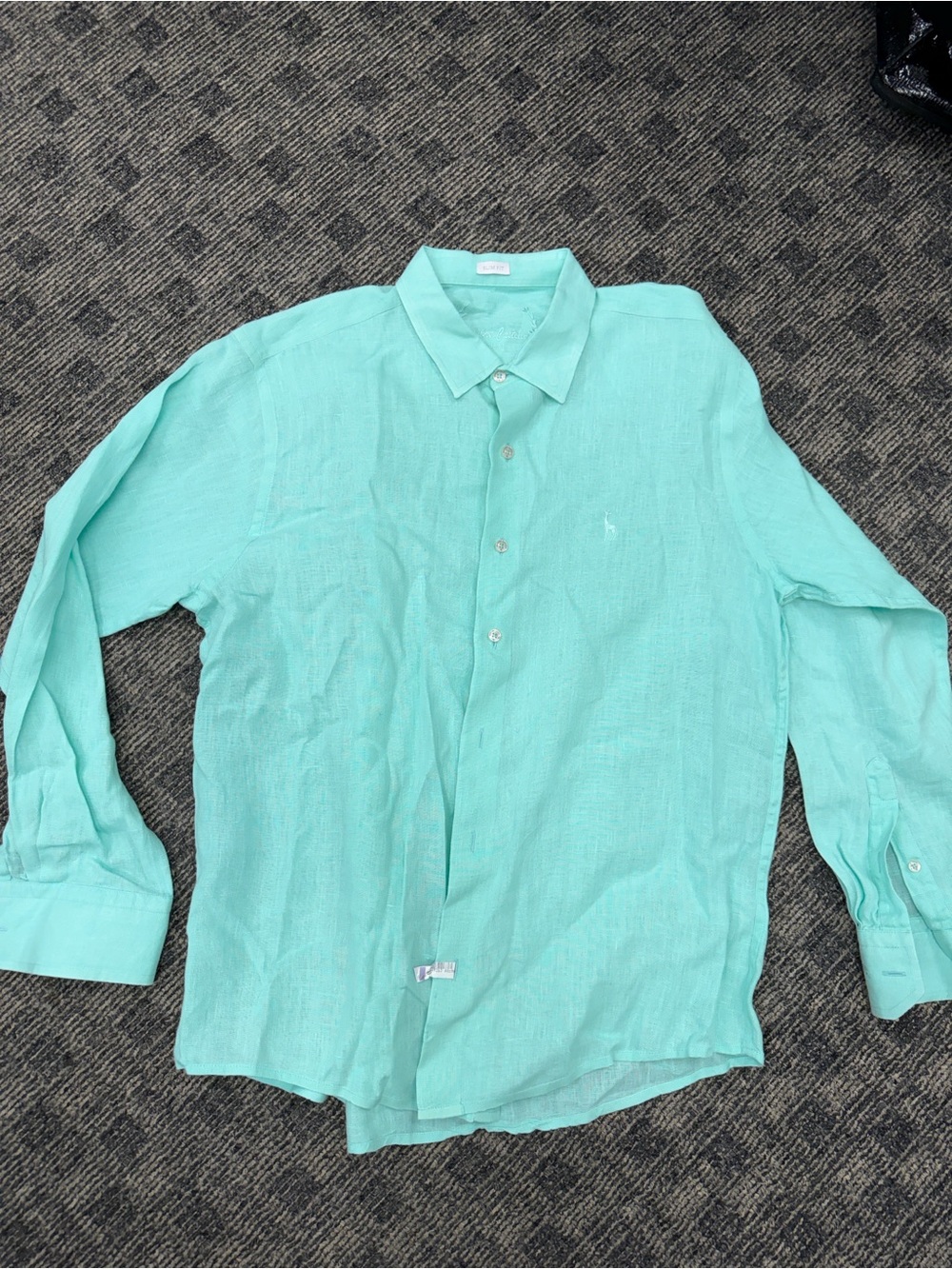 Massimo Castello XL 100% Italian Linen Shirt Aqua Turquoise Slim Fit
